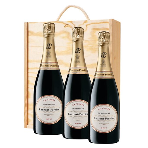 Laurent Perrier La Cuvee Champagne 75cl Treble Pine Wooden Gift Boxed (3 x 75cl)